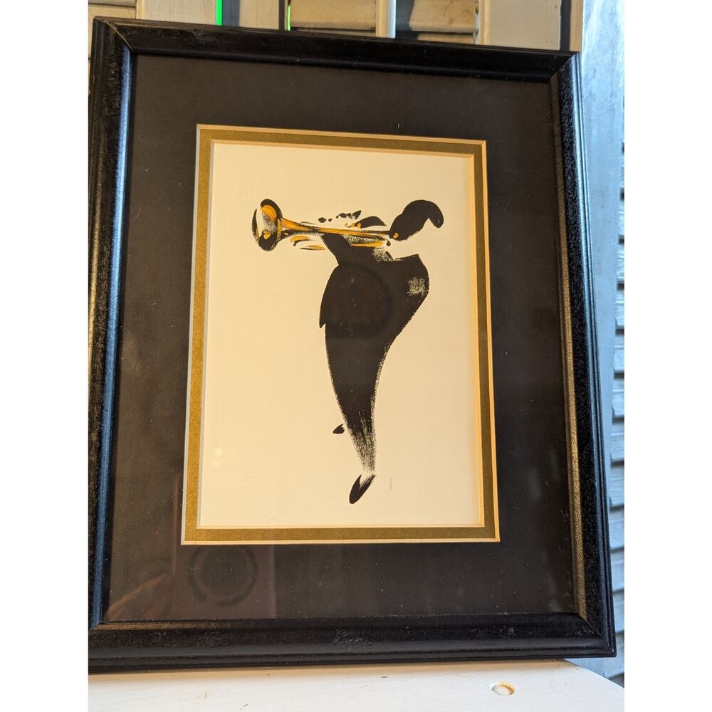 Framed abstract jazz silhouette art print man with trumpet